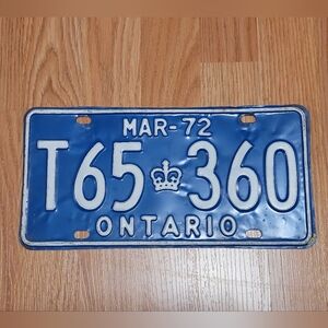 Expired Ontario License Plate 1972 T65 360